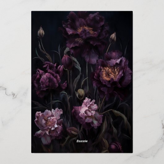 Dark Moody Paarse Gotische Bloemen Vrijgezellenfee Folie Uitnodiging (Achterkant)