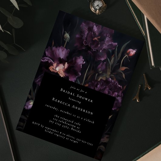 Dark Moody Paarse Gotische Bloemen Vrijgezellenfee Kaart