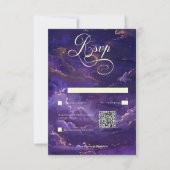 Dark Moody Paarse & Gouden Moonlit Wolken QR Code RSVP Kaartje (Voorkant)