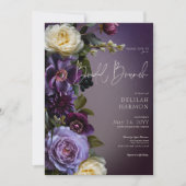 Dark Moody Paarse & Lavendel Bloemen Bruidsbrunch Kaart (Voorkant)