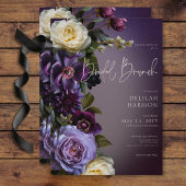 Dark Moody Paarse & Lavendel Bloemen Bruidsbrunch Kaart