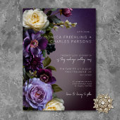Dark Moody Paarse & Lavendel Bloemen Modern Bruilo Kaart