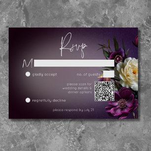 Dark Moody Paarse Lavendel Bloemen Modern QR Code RSVP Kaartje