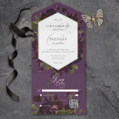 Dark Moody Paarse Waterverf Bloemen QR Code All In One Uitnodiging