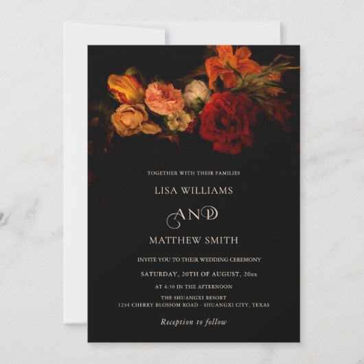 Dark Moody Painted Flowers  Wedding Kaart (Voorkant)
