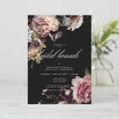 Dark Moody Pastel Opulent Bloemen Bruids Brunch Kaart (Staand voorkant)