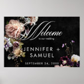 Dark Moody Pastel Opulent Bloemen Huwelijk Welkom Poster (Voorkant)