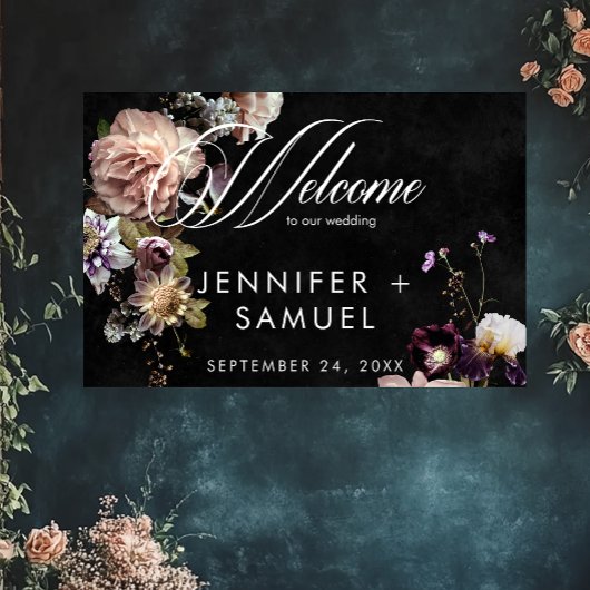 Dark Moody Pastel Opulent Bloemen Huwelijk Welkom Poster