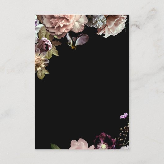 Dark Moody Pastel Opulent Bloemen Zwart Details Informatiekaartje (Achterkant)