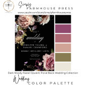 Dark Moody Pastel Opulent Bloemen Zwart QR-code All In One Uitnodiging