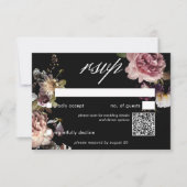 Dark Moody Pastel Opulent Bloemen Zwart QR-code RSVP Kaartje (Voorkant)