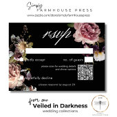 Dark Moody Pastel Opulent Bloemen Zwart QR-code RSVP Kaartje