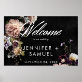 Dark Moody Pastel Opulent Bloemen Zwart Welkom Poster (Voorkant)