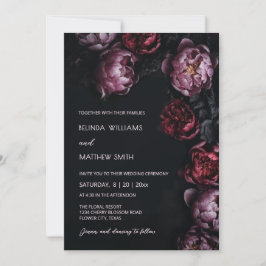 Dark Moody Peony Flowers Wedding Invitation Kaart