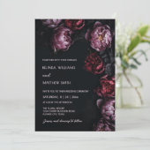 Dark Moody Peony Flowers Wedding Invitation Kaart (Staand voorkant)