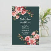 Dark moody pink and red roses green bridal shower kaart (Staand voorkant)