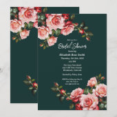 Dark moody pink and red roses green bridal shower kaart (Voorkant / Achterkant)