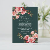 Dark moody pink and red roses green wedding bedankkaart (Staand voorkant)