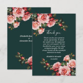 Dark moody pink and red roses green wedding bedankkaart (Voorkant / Achterkant)