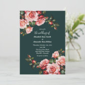 Dark moody pink and red roses green wedding kaart (Staand voorkant)