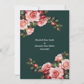 Dark moody pink and red roses green wedding kaart (Achterkant)