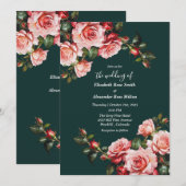 Dark moody pink and red roses green wedding kaart (Voorkant / Achterkant)