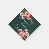 Dark moody pink and red roses green wedding servet (Hoek)