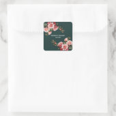 Dark moody pink and red roses green wedding vierkante sticker (Tas)