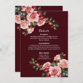 Dark moody pink and red roses maroon wedding informatiekaartje (Voorkant / Achterkant)