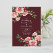 Dark moody pink and red roses maroon wedding kaart (Staand voorkant)