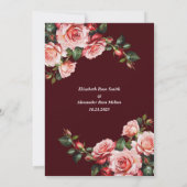 Dark moody pink and red roses maroon wedding kaart (Achterkant)