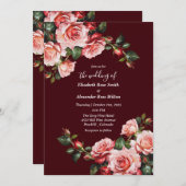 Dark moody pink and red roses maroon wedding kaart (Voorkant / Achterkant)