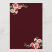Dark moody pink and red roses maroon wedding menu (Achterkant)