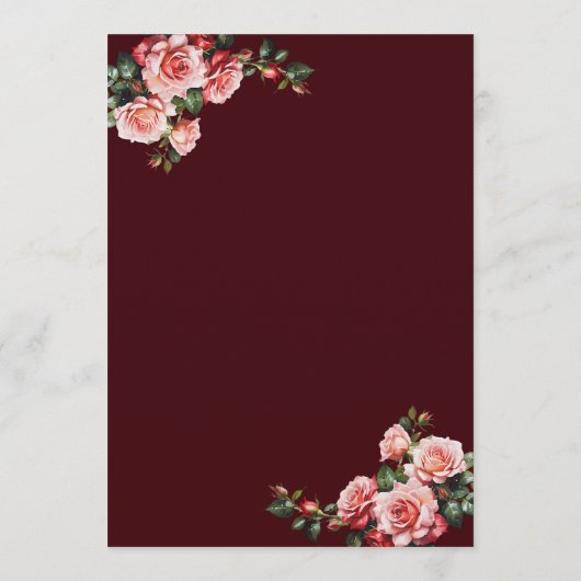 Dark moody pink and red roses maroon wedding menu (Achterkant)
