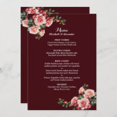 Dark moody pink and red roses maroon wedding menu (Voorkant / Achterkant)