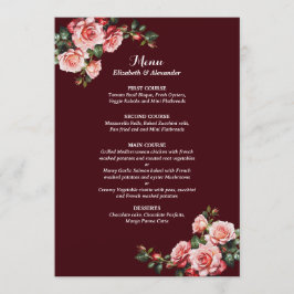 Dark moody pink and red roses maroon wedding menu