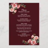 Dark moody pink and red roses maroon wedding menu (Voorkant)