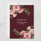 Dark moody pink and red roses maroon wedding save the date (Achterkant)