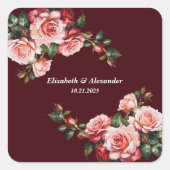 Dark moody pink and red roses maroon wedding vierkante sticker (Voorkant)