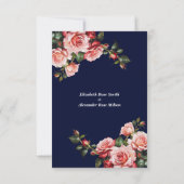 Dark moody pink and red roses navy blue wedding bedankkaart (Achterkant)