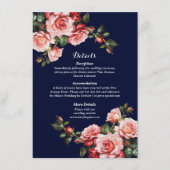 Dark moody pink and red roses navy blue wedding informatiekaartje (Voorkant)