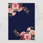 Dark moody pink and red roses navy blue wedding informatiekaartje (Achterkant)