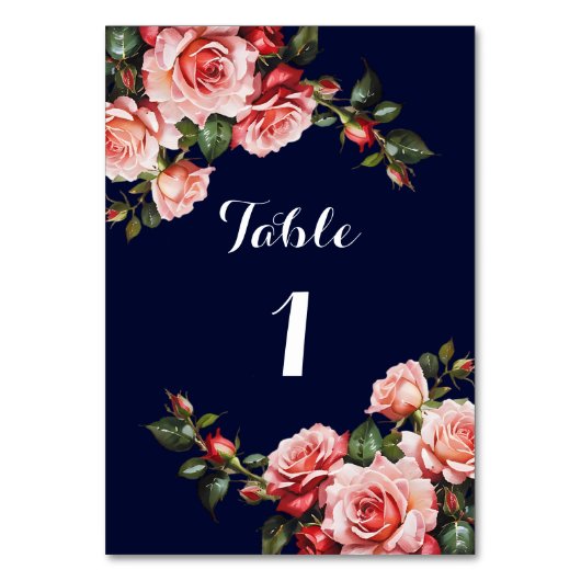 Dark moody pink and red roses navy blue wedding kaart (Voorkant)