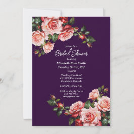 Dark moody pink and red roses purple bridal shower kaart