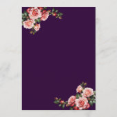 Dark moody pink and red roses purple wedding menu (Achterkant)