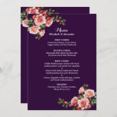 Dark moody pink and red roses purple wedding menu (Voorkant / Achterkant)
