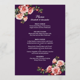 Dark moody pink and red roses purple wedding menu