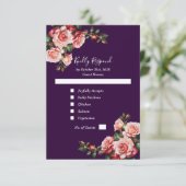 Dark moody pink and red roses purple wedding RSVP kaartje (Staand voorkant)