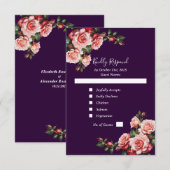 Dark moody pink and red roses purple wedding RSVP kaartje (Voorkant / Achterkant)