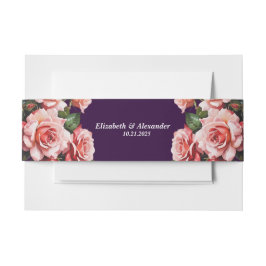 Dark moody pink and red roses purple wedding uitnodigingen wikkel